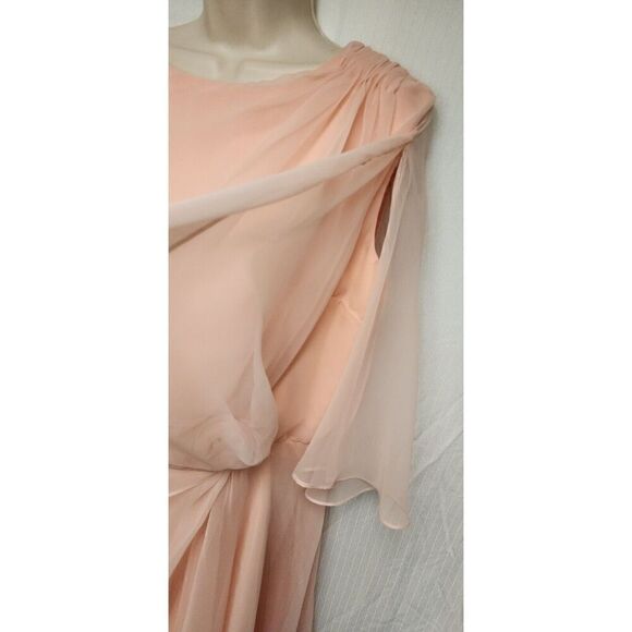 Vintage 70s Peach Formal Gown Maxi A-Line Chiffon Dress Size 14 - Picture 4 of 7